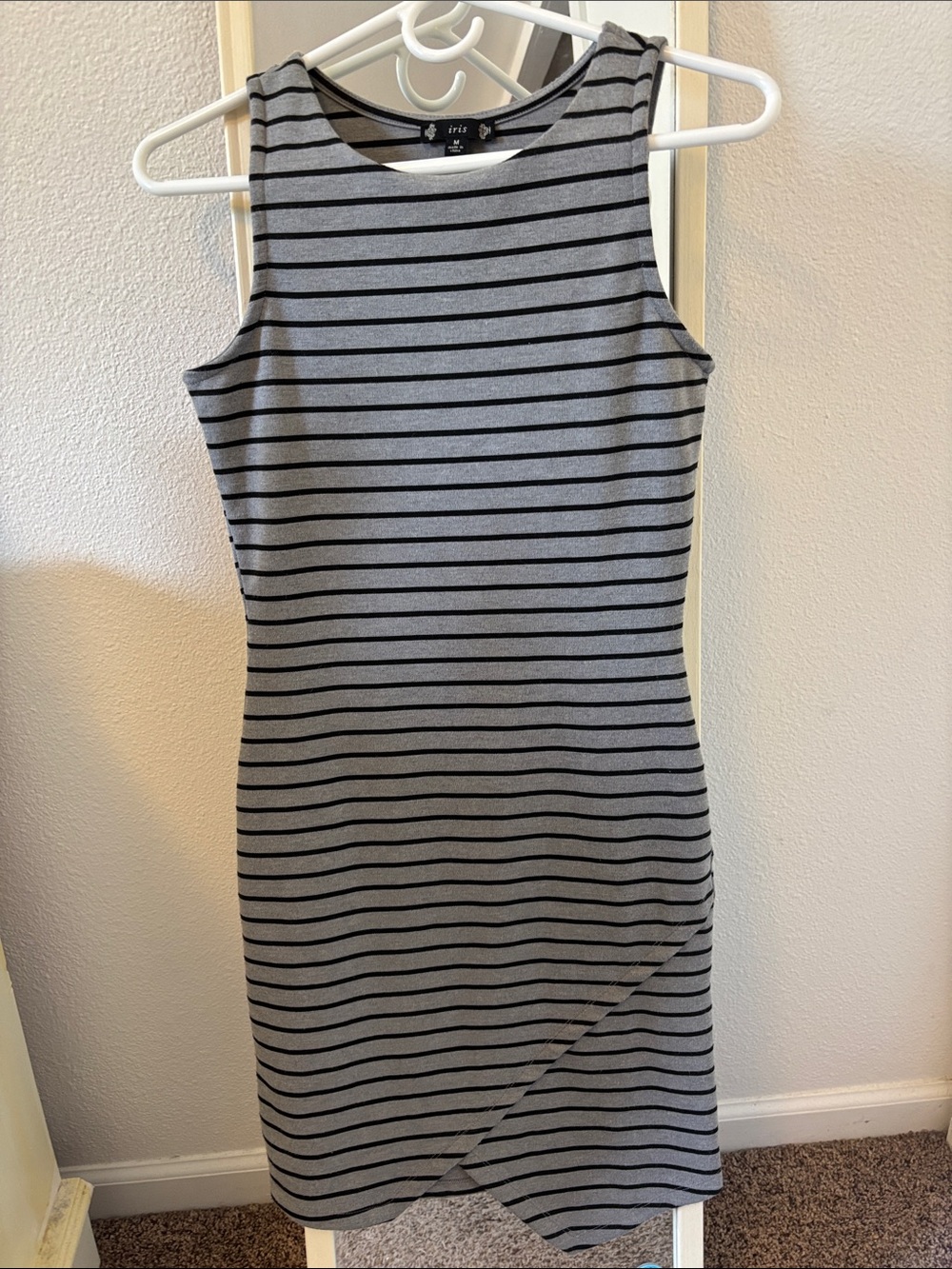 iris Black and Gray Striped Sleeveless Sheath Dress